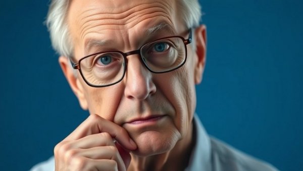 Distinguished older man in glasses with thoughtful pose.