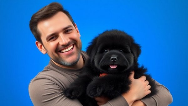 Man with dog discussing modifying aging in dogs, video interview backdrop.