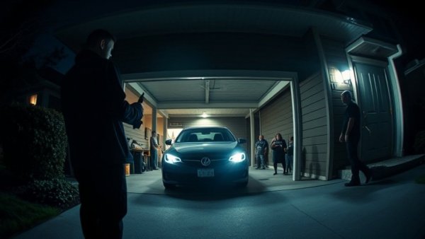 Nighttime standoff near a garage related to police shootings.