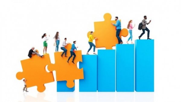 Illustration of teamwork and leadership changes with people solving puzzles.