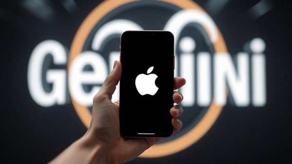 AI-powered Siri upgrade with Apple logo and Gemini background