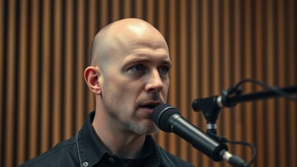 Focused man speaking into microphone for medspa marketing strategies.