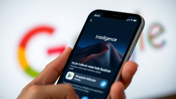 Apple Intelligence app on phone with Google logo in background.
