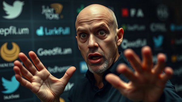 Surprised bald man in front of digital logos, medspa marketing trends 2026 insight.