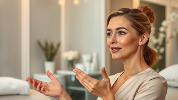 Confident woman explaining benefits in a medspa, enhancing perceived value.