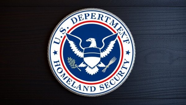 U.S. Department of Homeland Security seal on dark background highlighting AI screening errors in police recruitment.