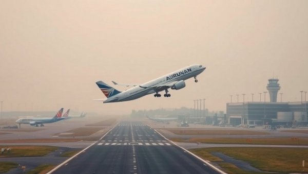 Airplane taking off from busy airport, GLP-1 Side Effects on Airline Tickets context.