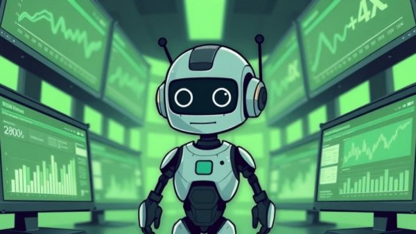 OpenAI Search Bot examining data on multiple green screens