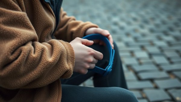 Prolonged grief disorder after pet loss: person holding blue collar.