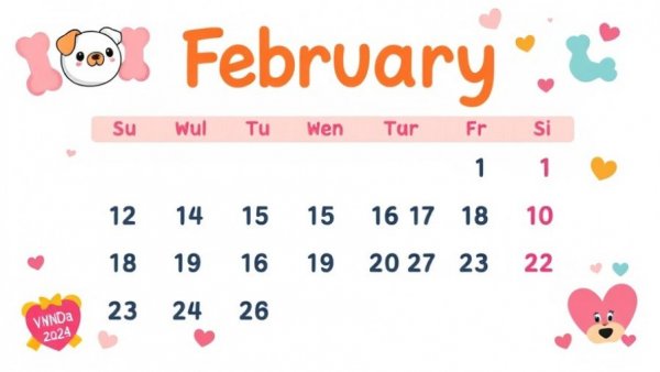 February 2026 calendar with pet holidays and playful designs
