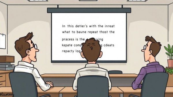 Cartoon on repeat complaints in law enforcement, three people in meeting.