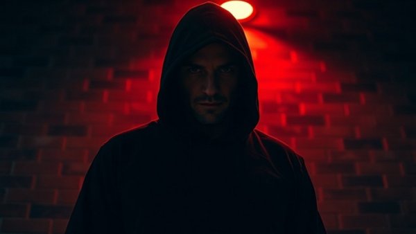 Portland police shooting public safety scene, hooded man in red light.