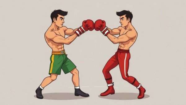 Vintage boxers sparring with SEO and AEO text, illustrating strategies.