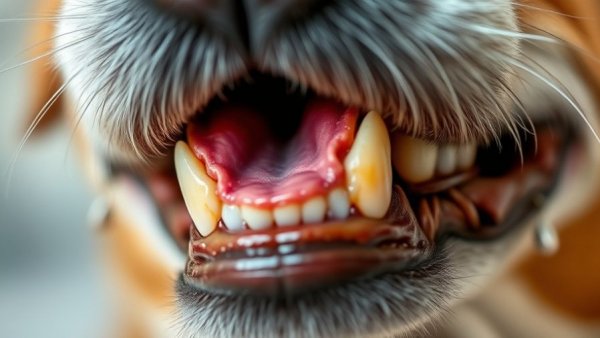 Senior dog's dental issues with tartar buildup.