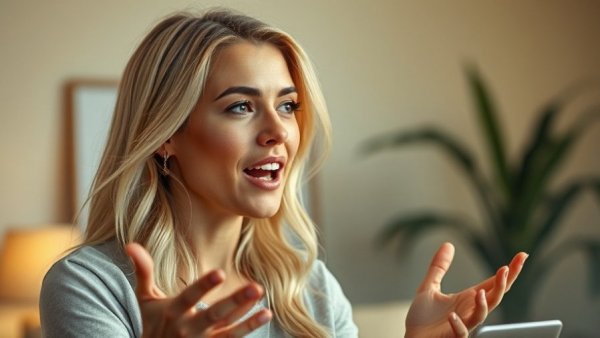 Blonde woman explaining med spa pricing strategy energetically indoors.