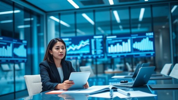 Businesswoman analyzing marketing reports for MedSpa performance optimization.