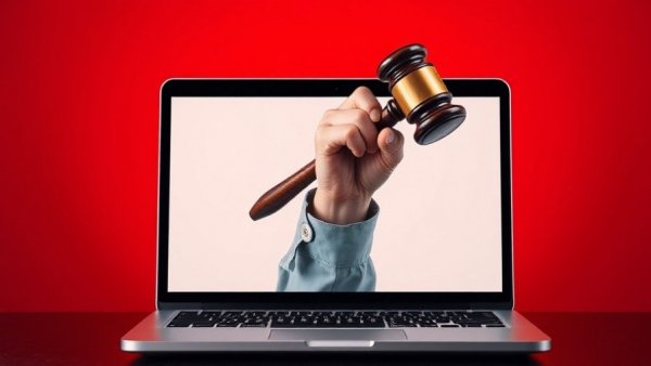 Illustration of digital legal implications with gavel and laptop