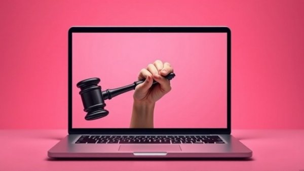 Gavel hand emerging from laptop symbolizes user data impact on Google search.