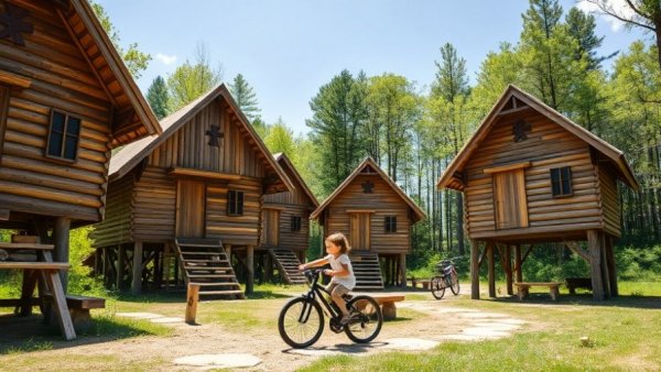 Bamboo homes on stilts with resilient design in lush surroundings