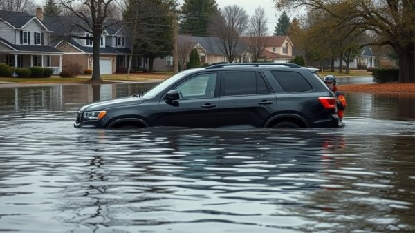 Police training involves SUV rescue in water, suburban setting.