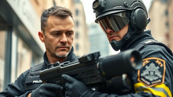 Police officer using advanced surveillance tech depicting law enforcement changes.