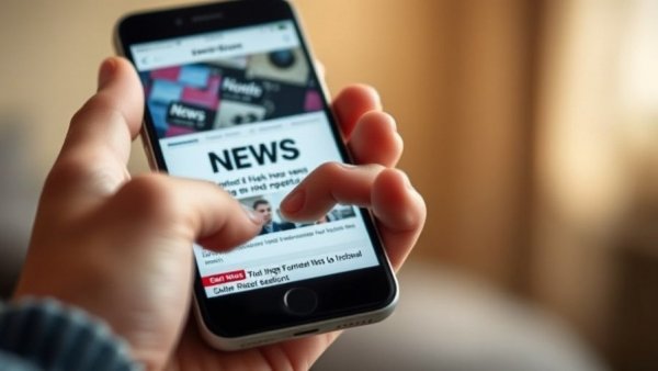 Close-up of hand on smartphone showing a news site, Veterinary News and Resources.