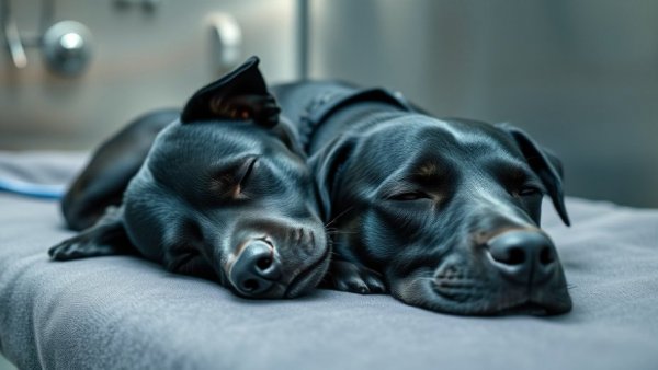 Recovering black dog lies on bed after 17 minutes CPR, survives medication ingestion.