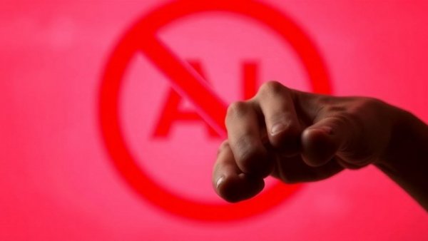 Opt out of AI search features symbolized by a hand pressing a no AI sign.