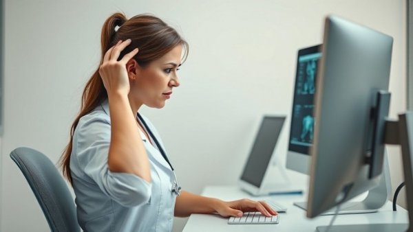 Stressed female veterinarian in clinic reflecting on mental health training for disaster relief.