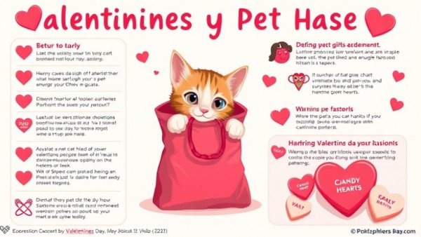 Valentine's Day pet safety infographic with cat and gift bag.