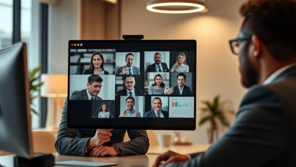 Professionals discussing SEO strategies for veterinary clinics in a virtual meeting.