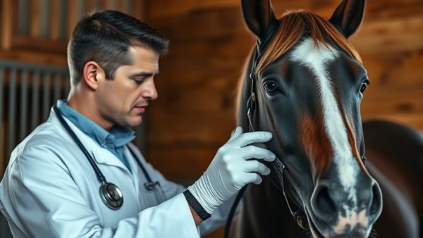Veterinarian examining horse for H-FIRE Treatment in stable.