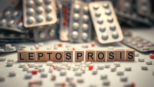 'Leptospirosis' spelled in blocks with pills and blister packs.
