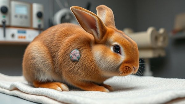 Rabbit recovering from surgery with shaved patch, liver lobe torsion in rabbits.
