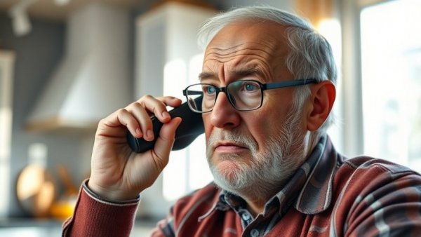Elderly man concerned about veterinary affordability crisis on phone.