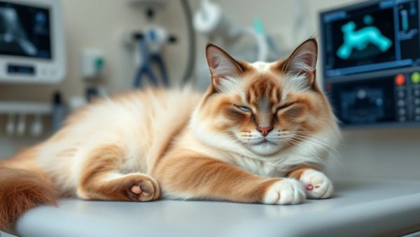 Ragdoll cat receiving an emergency veterinary ultrasound.