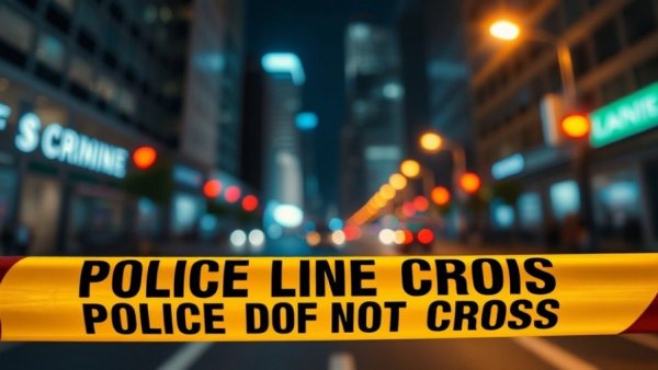 Police tape and lights depicting crime scene dynamics.