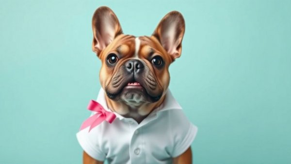 Adorable bulldog wearing pink ribbon for innovations in veterinary oncology.