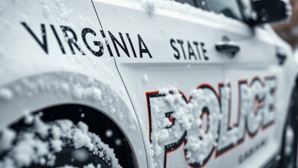 Virginia State Police car with snow, highlighting law enforcement.