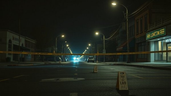 Conceptual art of unsolved violent crime in Utah, dark street at night.