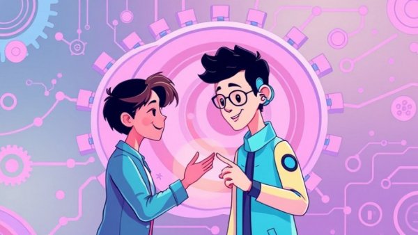 Colorful AI technology illustration with people, circuits, Veterinary Clinics AI Adoption.