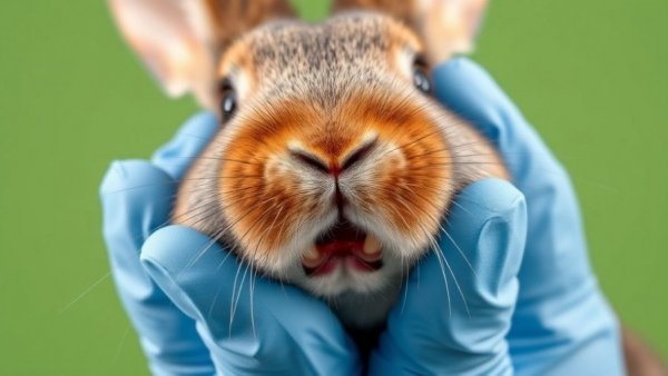 Rabbit dentistry techniques: Rabbit teeth being examined by gloved hands.