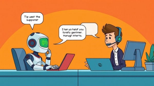 AI in Customer Experience cartoon highlighting AI-human teamwork.