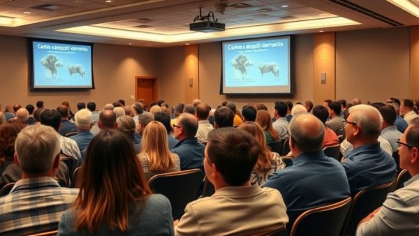 Veterinary education seminar with an audience for training session.