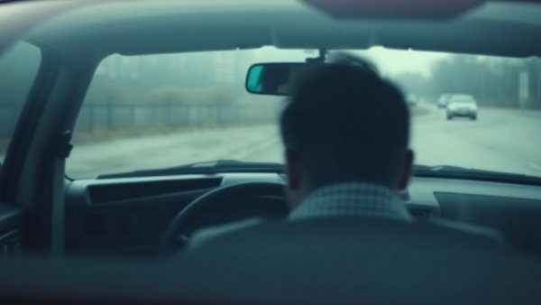 Blurred person inside vehicle with visible steering wheel