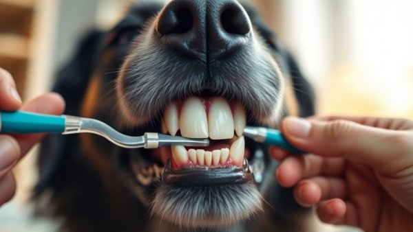 Dog dental care during Pet Dental Health Month with close-up teeth brushing.