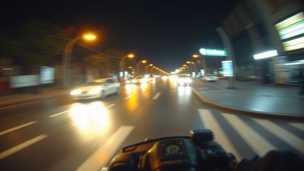 Blurred body camera footage of a night-time police interaction.