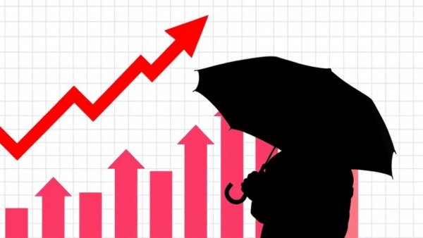 Silhouette with umbrella, stock arrows rise, Google antitrust cases impact.