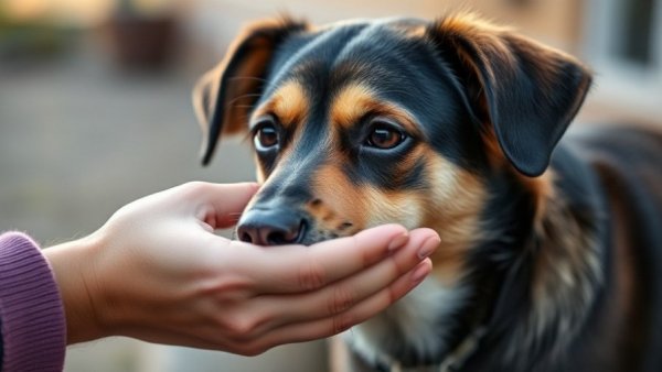 Anxious dog being comforted, illustrating posttraumatic stress continuum in dogs.