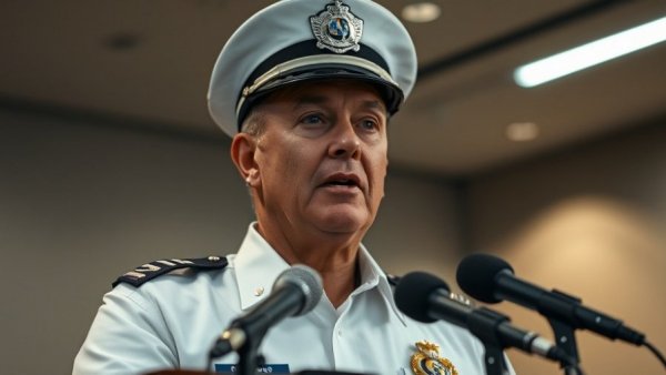 Police officer discussing equipment safety concerns at a press conference.